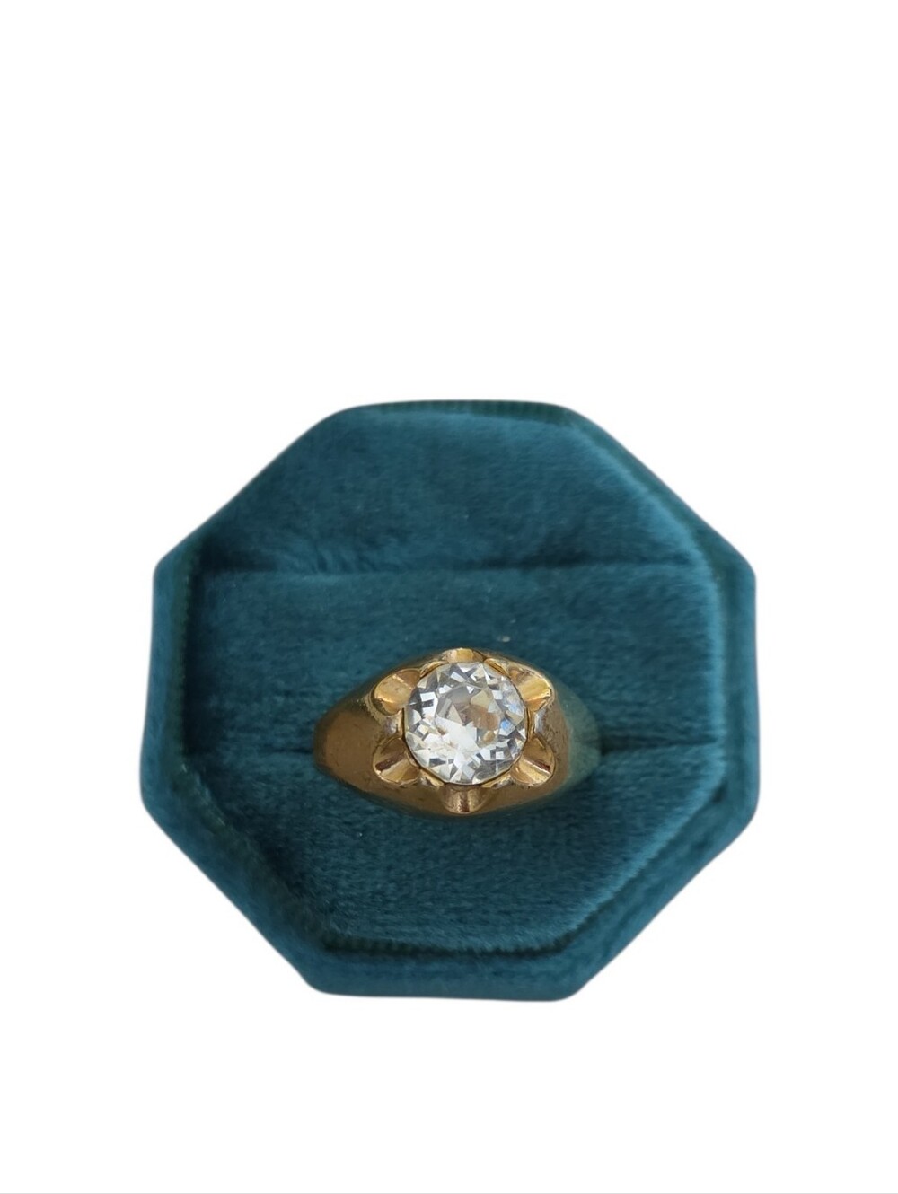 Vintage Size 9 18KT HGE Gold-Tone Crystal Solitaire Ring